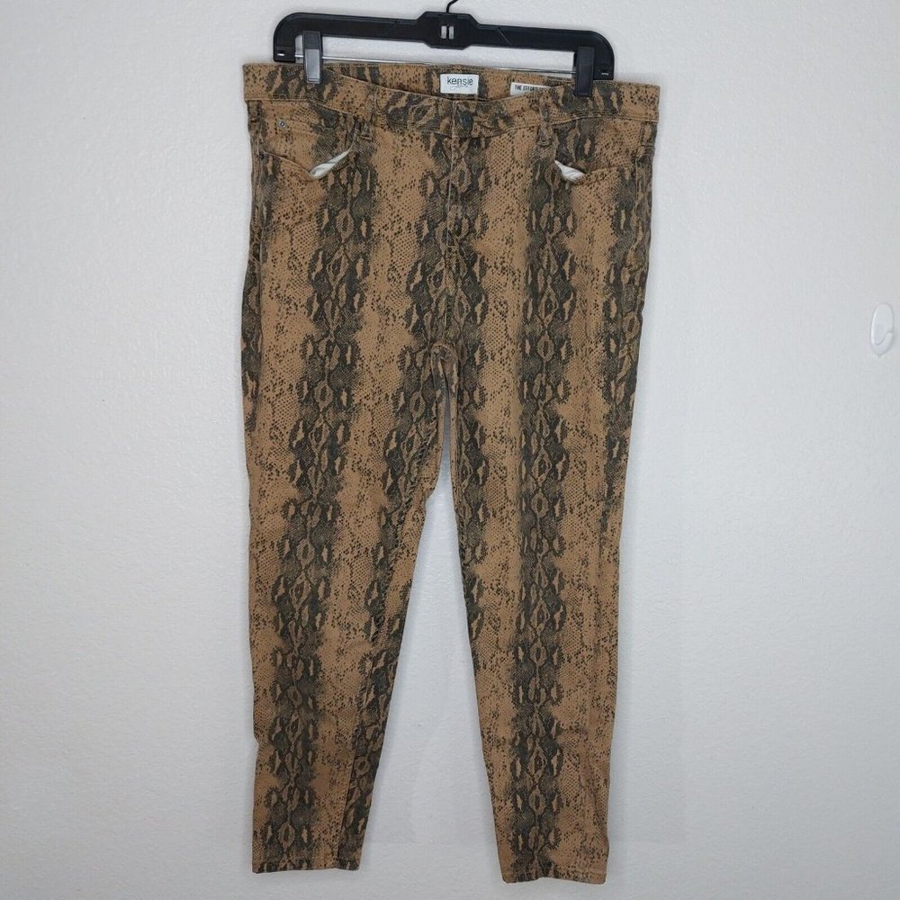 Kensie Womens 14/32 Brown Snake Print Effortless Ankle Jeans 5 Pocket Stretch